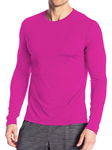 Mens Neon Athletic Sport Shirt Casual Long Sleeves High Visibility Sun Protection Quick Dry Pink Tshirt (S)