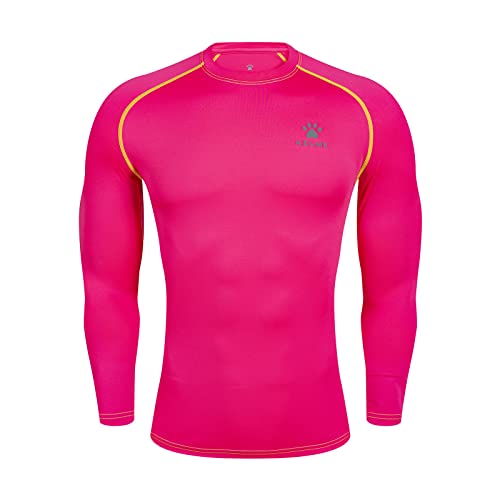 KELME Compression Shirts for Men Long Sleeve Tight Undershirts Active Baselayer T-Shirt Tops for Workout Gym Sports (M,Pink)