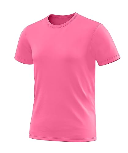 Mens Neon Athletic High Visibility Yoga Dry Fit Shirt Casual Short Sleeve Pink Running Performance Tshirt (XXL)