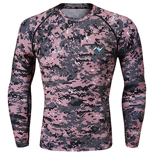 Nooz Men's Cool Dry Compression Baselayer Long Sleeve Shirts - Pink Camo, XX-Large