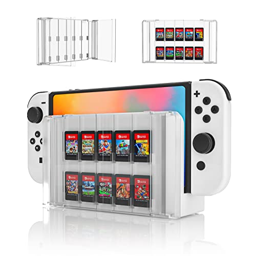 ECHZOVE Premium Game Card Case for Switch OLED, Switch Card Case Cartridge Game Card Display Cabinet Box, Crystal Clear Game Cartridge Holder Fit Switch OLED Charging Station (10 Slots)