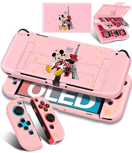 Xinocy (2in1) for Nintendo Switch OLED Case +24 Switch Game Holder Cute Cartoon Character Slim Protective Cases Soft Shell for Kids Boys Teens Girls Girly Design Funny Covers for Switch OLED 2021,Heart