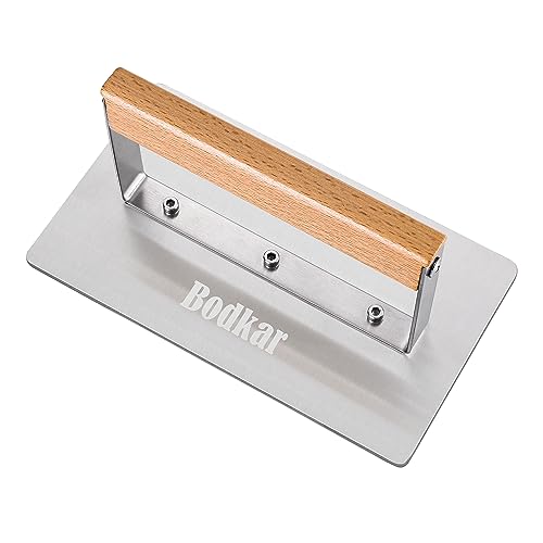 bodkar Smash Burger Press Stainless Steel Rectangular Burger Smasher with Wood Handle, Grill Press Meat Flattener Tool for Flat Top Griddle Grill Cooking