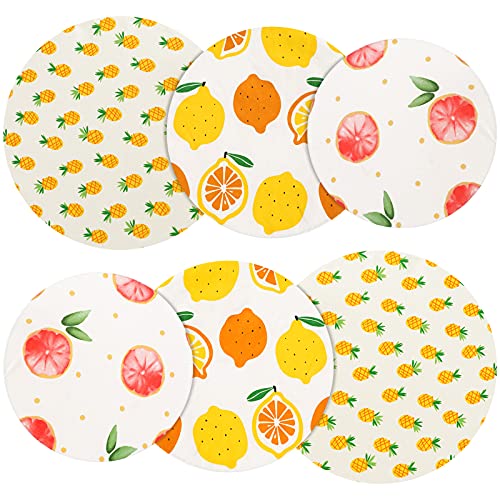 6 Pieces Reusable Bowl Covers Fabric Food Cover Elastic Bowls Storage Covers Colorful Food Storage Container Covers for Kitchen Picnic Food Bowl Storage Container, Pineapple, Lemon, Peach Pattern