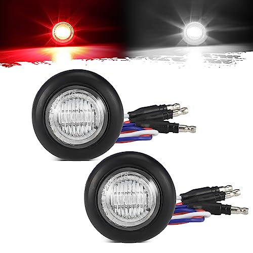Partsam 2Pcs 3/4" Round LED Marker Light Dual Color Red to White Side Marker Clearance Light Tail Light Indicators with Bullet Connector for Trailer Truck Pickup Camper RV