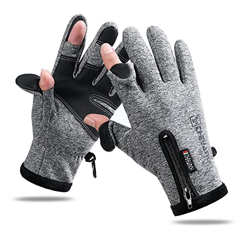 Nonazippy, Mens Winter Gloves Touchscreen Winter Running Gloves Hiking Gloves Cycling Gloves for Men,Windproof Waterproof Winter Warm Fingerless Gloves for Cold WeatherandSports(Grey, L)