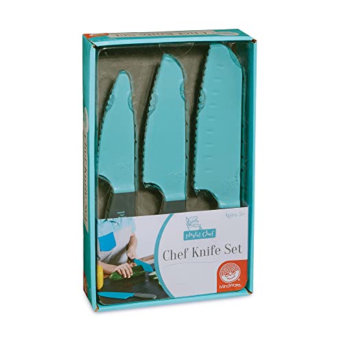 Playful Chef: Safety Knife Set for kids  3 Knives - plastic blades with serrated edges  Real cooking supplies for boys & girls  Safe for little hands ages 5 & up