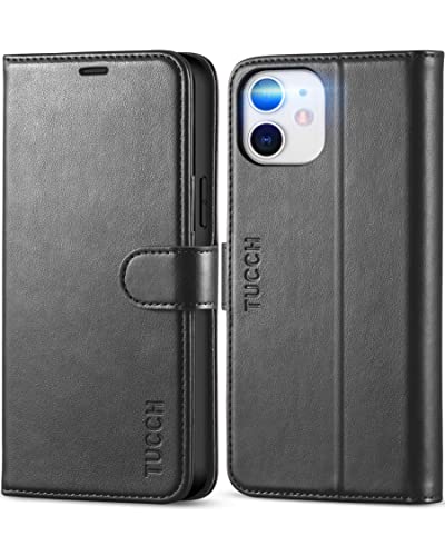 TUCCH Wallet Case for iPhone 12 Pro/iPhone 12 5G, RFID Blocking Card Slot Stand [Shockproof TPU Interior Case] PU Leather Magnetic Protect Flip Cover Compatible with iPhone 12/12 Pro 6.1-inch, Black