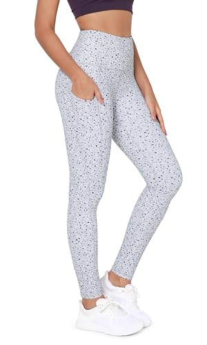 ODODOS Women's High Waisted Full Length Yoga Leggings with Pockets, 28" Inseam Tummy Control Non See Through Workout Athletic Running Yoga Pants, Dalmatian, Medium