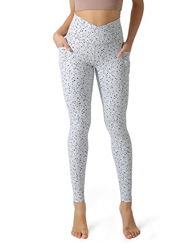 ODODOS Cross Waist Yoga Leggings for Women with Pockets, Non See-Through Crossover Workout Running Yoga Pants-Inseam 28", Dalmatian, Large