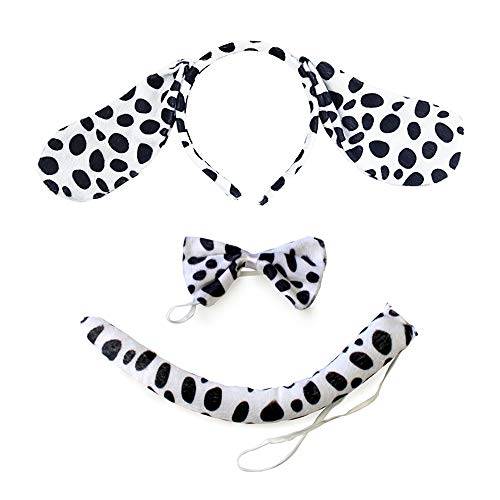 Halloween Dalmatian Cow Headband Spotted Dog Ears Hair Bands Puppy Bow Tie Tail Headpiece Women Hairband Hair Hoops Party Decoration Cosplay Costume Cute Handmade Hair Accessories 1 Set Dalmatian