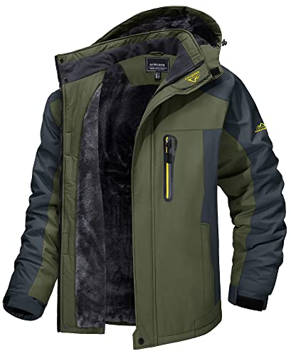 TACVASEN Mountain Jackets for Men Outdoor Waterproof Windproof Rain Jackets Coats, Green, S