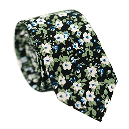 JESLANG Men's Cotton Printed Floral Tie 2.56" Skinny Narrow Necktie Various Designs (1)