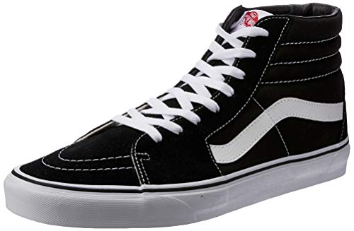 VANS Sk8-Hi Unisex Casual High-Top Skate Shoes, Comfortable and Durable in Signature Waffle Rubber Sole, Black/White, 7 Women/5.5 Men