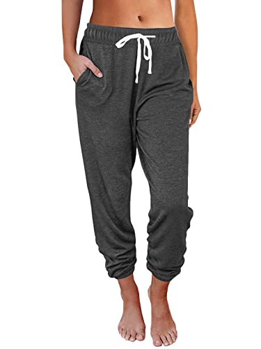 AUTOMET Baggy Sweatpants for Women with Pockets-Lounge Womens Pajams Pants-Womens Cinch Bottoms Joggers for Yoga Workout Dark Grey