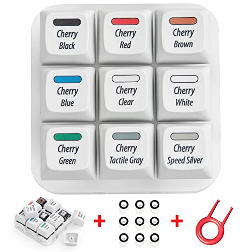 Griarrac Cherry MX Key Switch Tester Mechanical Keyboard Sampler Switch Testing Tool Kit, with Puller and O Rings (9-Key Printed PBT Keycap)