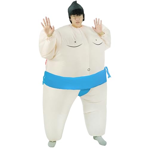 JYZCOS Inflatable Adult Sumo Wrestler Suits Wrestling Fancy Dress Halloween Costume One Size Fits Most (Blue Adult)