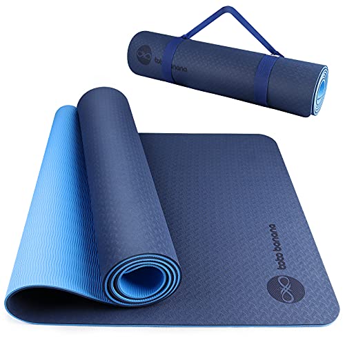 BOBO BANANA 1/4 Thick TPE Yoga Mat,72"x24" Eco-friendly Non-Slip Exercise & Fitness Mat for Men&Women with Carrying Strap, Home Workout Mat for Yoga,Pilates& Floor Exercise (blue)
