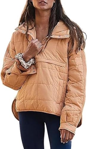 AMEBELLE Women's Oversized Hooded Puffer Jacket Quilted Lightweight Winter Warm Pullover Padded Hoodies Coat(2611-LightBrown-M)
