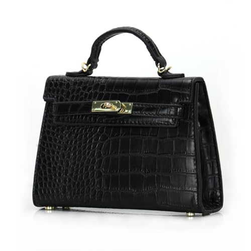 Womens Mini Leather Satchel Bags 7.8 * 2.5 * 5.5in Shoulder Purses Top Handle Handbags Ladies Designer Purses (Black)