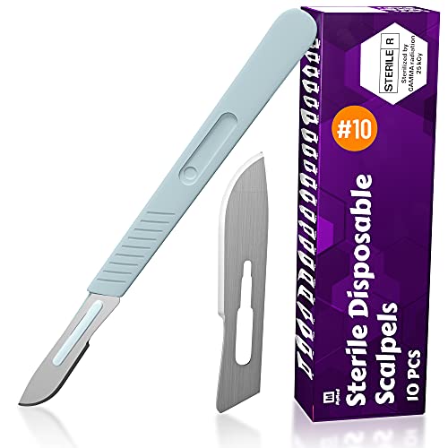 MyMed Disposable Scalpels| #10 Sharp Carbon-Steel Blades | Sterile Individual Pouches| for Dermaplaining, Podiatry, Crafts & More