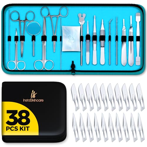 38 PCS Advanced Dissection Kit Biology Lab Anatomy Dissecting Set with Stainless Steel Scalpel Knife Handle Blades for Medical Students and Veterinary by InstaSkincare