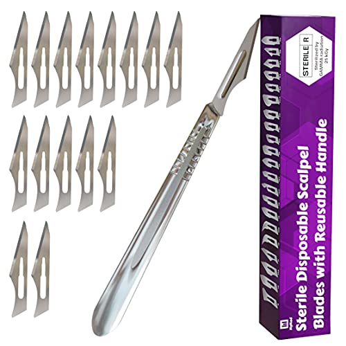 15 Pack Surgical Blades 11 and Scalpel Handle Stainless Steel, Size 11 Scalpel Blades with Surgical Knife Scalpel, High Carbon Steel Dermablade Surgical 11 Blades and Handle
