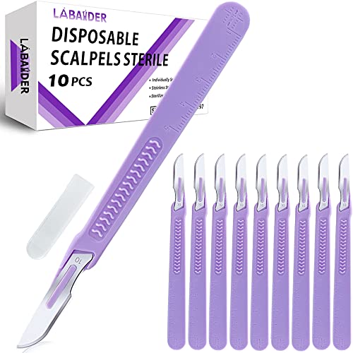Scalpel Blades #10 Dispoable Steriled Surgical Knife for Biology Anatomy, Dermaplaining, Podiatry, Practicing Cutting, Medical Student, Sculpting, Repairing, Crafts