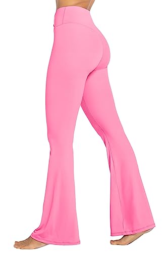 Sunzel Flare Leggings, Crossover Yoga Pants with Tummy Control, High Waisted and Wide Leg, No Front Seam Bubblegum Pink Medium 30" Inseam