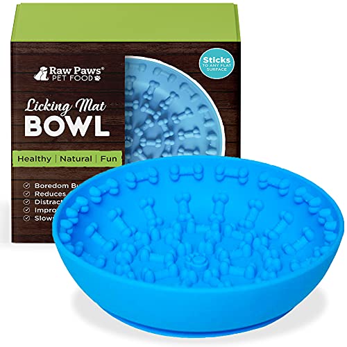 Raw Paws Lick Pad Mat Bowl for Dogs & Cat - Distraction Mat for Dogs with Suction - Lick Bowl for Dogs Large to Puppies - Interactive Cat Licking Mat - Dog Mat for Anxiety - Dog Bowl Licking Mat