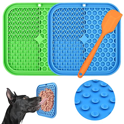 Lick Mat for Dogs, CIICII 3Pcs Dog Slow Feeder Licking Mat with Suction Cups (Green Dog Lick Mat + Blue Lick Mat for Cats + Orange Spatula) for Dog Treats & Cat Food (Anti-Slip, Food Grade Silicone)