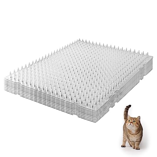 SAVITA 12pcs Cat Scat Spike Mat, 16x13inch Indoor Scat Mat with Stickers and Tapes, Pet Deterrent Training Mats for Cat Dog Indoor Outdoor Supplies