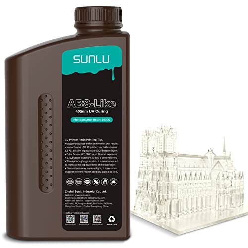 SUNLU 3D Printer Resin ABS Like Resin 1000g, Fast Curing 3D Printing Resin, 395 to 405nm UV Curing 3D Printing Liquid Photopolymer Resin, Strong Non-Brittle and High Precision, 1kg, Clear