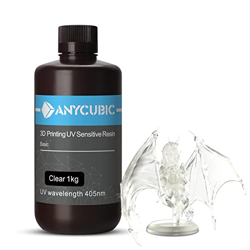 ANYCUBIC 3D Printer Resin, 405nm LCD UV-Curing 3D Resin, High Precision & Rapid Photopolymer Resin for LCD/DLP/SLA Resin 3D Printer (Clear, 1kg)