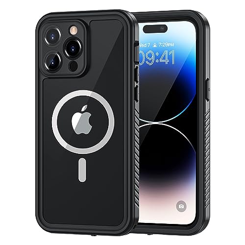 Lanhiem iPhone 14 Pro Max Magnetic Case, Waterproof Dustproof Shockproof Case with Built-in Screen Protector Compatible with Magsafe, Full Body Protective Cover for iPhone 14 Pro Max 6.7 inch -Black