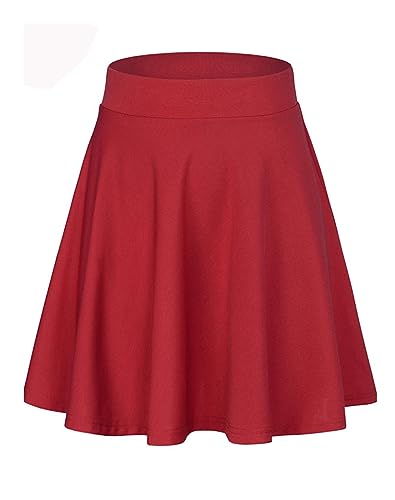 Smile Fish Women Mini Skirt Velma Costume Stretchy Flared Pleated Skater Skirt Red,M