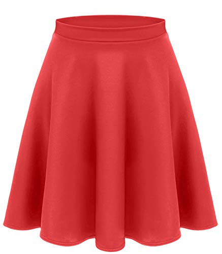 Women's Midi Skirt Flared Stretch Skirt for Women Reg & Plus Size. Casual A line, Basic Everyday Wear, Formal Office (Size Medium, Red)