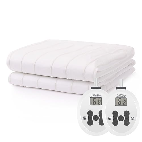 Sunbeam Restful Electric Heated Mattress Pad Queen Size, 60" x 80", 12 Heat Settings, 12-Hour Selectable Auto Shut-Off, Fast Heating, Warming Bed, Machine Washable, Warm and Soft Cozy Fabric,White