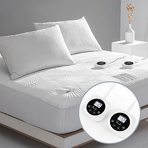 Queen Size Electric Heated Mattress Pad 10 Heat Settings Dual Control with Timer for 1-12 Hours Auto Off,Lighted Button