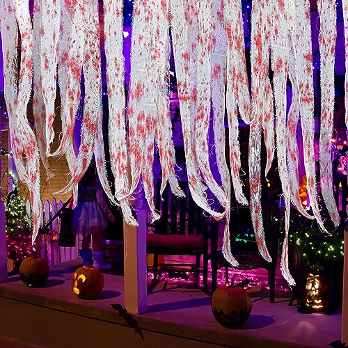 984 Inch Halloween Bloody Creepy Cloth, Scary Blood Gauze Cloth Blood Strip Drape for Halloween Doorway Curtain Stair Railing Decorations