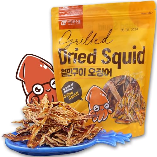 Savory Dried Squid Snack [9.17oz Bag]  Sliced Grilled Squid Jerky for Adults & Kids  11g Protein Per Serving  Perfect for Snacking  Resealable Bag  Korean Snacks by Gangwon Export