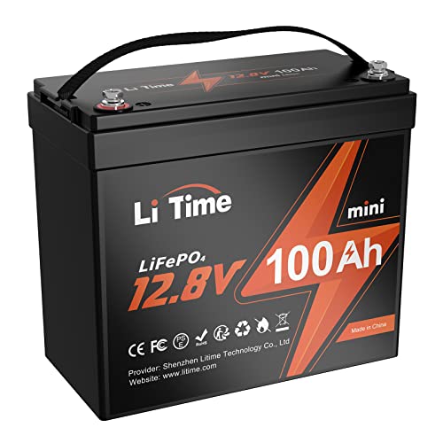 Litime 12V 100Ah Mini LiFePO4 Lithium Battery, Upgraded 100A BMS, 10-Year Lifespan with Up to 15000 Cycles, Max. 1280Wh Energy LiFePO4 Battery in Small Size, Perfect for RV, Solar, Trolling Motor.