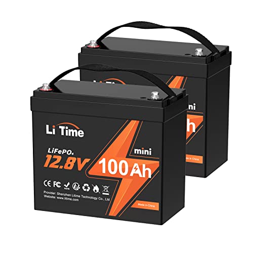 Litime 2 Pack 12V 100Ah Mini LiFePO4 Battery, 4000~15000 Deep Cycles Lithium Battery with Upgraded 100A BMS, 10-Year Lifespan, Max. 1280Wh Energy, Perfect for RV, Solar, Trolling Motor