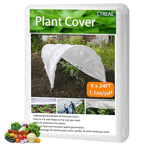 CTREAE Plant Covers Freeze Protection 8Ft x 24Ft 1.1oz Frost Cloth Plant Freeze Protection, Floating Row Cover Frost Blanket for Outdoor Plants Winter Garden Covers for Vegetables