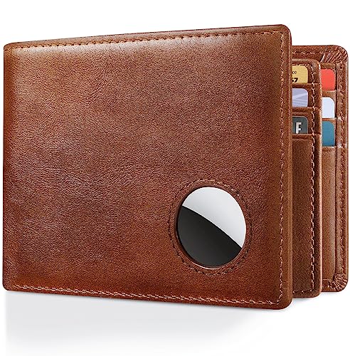OKEYCOSY Men's Wallet for AirTag, Air Tag Wallet for Mens, RFID Blocking, 12 Cards Holders, 2 ID Windows, 2 Cash Pockets, Bifold Genuine Leather Wallet, Gifts for Men