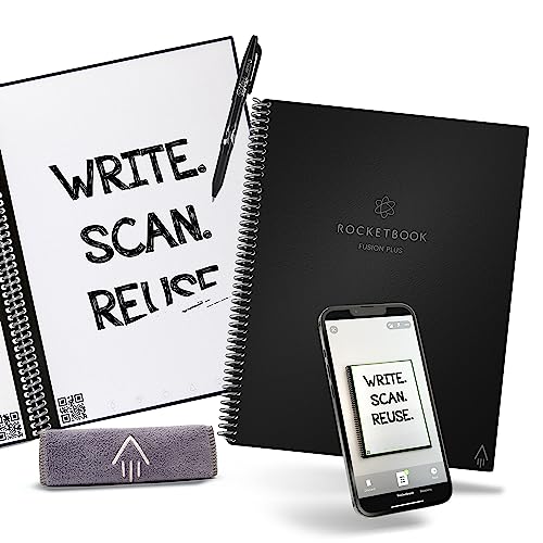 Rocketbook Smart Reusable Notebook, Fusion Plus Letter Size Spiral Notebook & Planner, Infinity Black, (8.5" x 11")