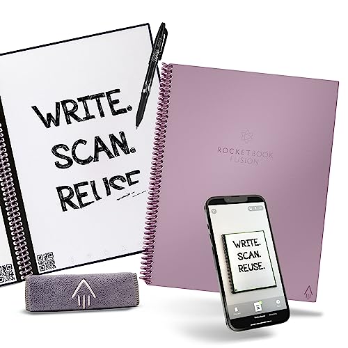 Rocketbook Planner & Notebook, Fusion : Reusable Smart Planner & Notebook | Improve Productivity with Digitally Connected Notebook Planner | Dotted, 8.5" x 11", 42 Pg, Pink