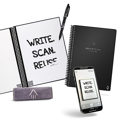 Rocketbook Planner & Notebook, Fusion : Reusable Smart Planner & Notebook | Improve Productivity with Digitally Connected Notebook Planner | Dotted, 6" x 8.8", 42 Pg, Infinity Black