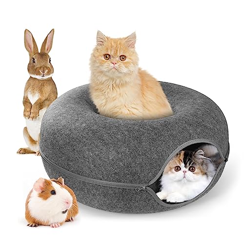 NIOIB Ultimate Comfort and Fun with The Cat Donut Tunnel - Oversized Cat Cave and Bed - Felt Material, Easy Zipper Mounting, 6.5 Inches of Cozy Space - Multi-Purpose Cat Tunnel Bed-20inch-Dark Grey