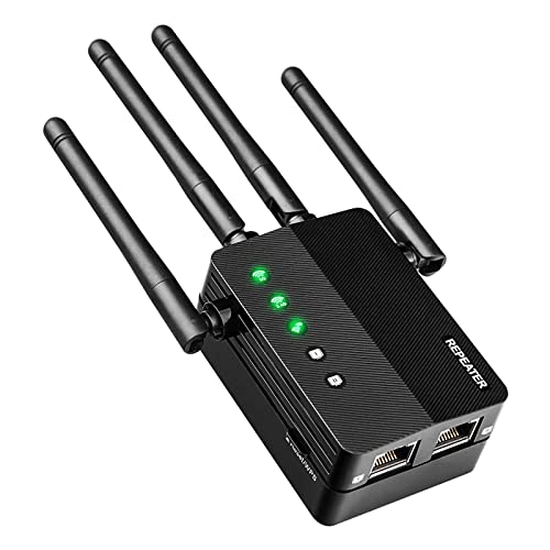 WiFi Extender, WiFi Booster, Cover up to 12880 sq.ft & 105 Devices, 1200Mbps Wall-Through Strong WiFi Booster, Dual Band 2.4G and 5G, with Ethernet Port & AP Mode, 4 Antennas 360 Full Coverage